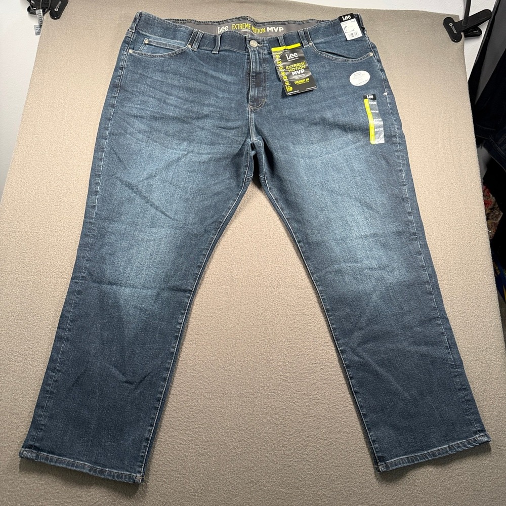 Lee Extreme Motion MVP Jeans Mens 50x30 Blue Straight Tapered 102108223